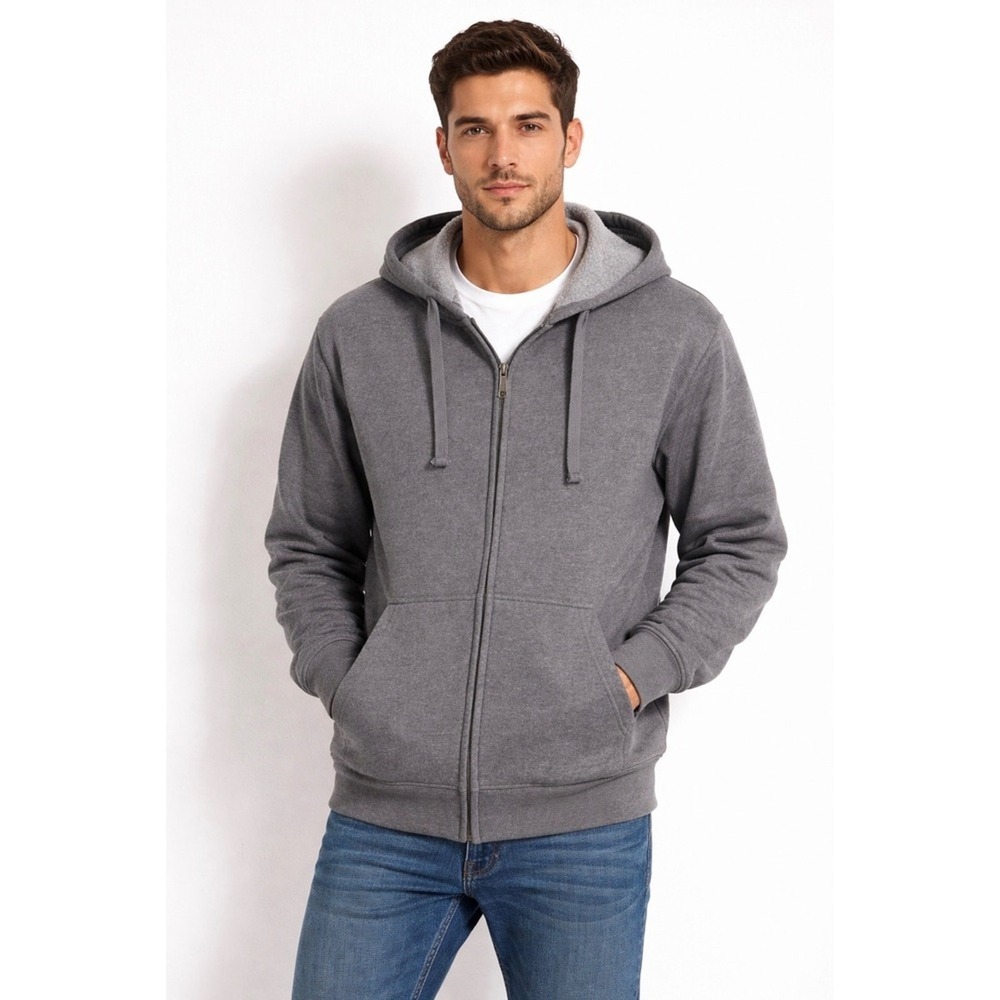 Leehanton Hoodie Men's Large Charcoal Gray Full Zip Sweatshirt Pockets